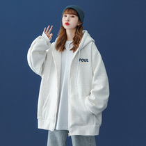 Baseball uniform female spring and autumn students salt oversize sports cardigan plus velvet top 2021 new niche coat