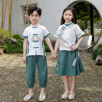 June 1st Childrens Performance Costume New Primary School Boys boys and girls Chinese Style Costume Summer Hanfu Chinese Studies Short Sleeve Suit