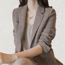 Woolen jacket female professional temperament dress wild young man 2021 new winter thousand bird grid suit jacket