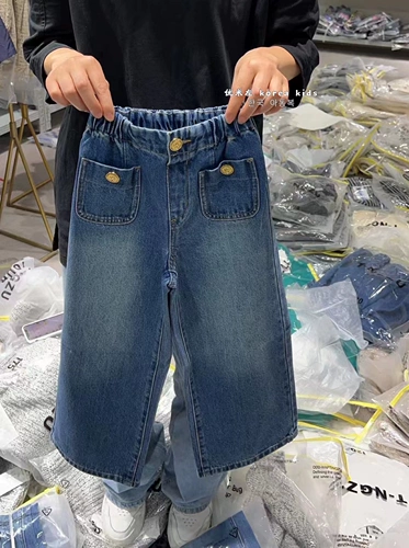 Джинсы, детские штаны, детская одежда, коллекция 2023, в западном стиле, осенние, подходит для подростков, свободный прямой крой