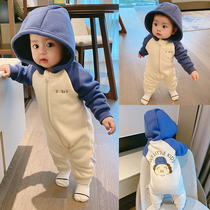 Hong Kong Newborn Fall Winter Clothes for Girls and Children Outbound Clothes for Boys and Babies 0-3 Months Long Sleeve Thickened Jumpsuit