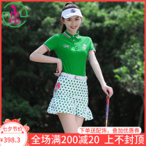 Summer new MG golf clothes womens suit short-sleeved green top quick-drying polka dot short skirt anti-light