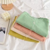 Girl knit cardio-hoodie spring autumn style pure cotton children stitch cardiovert green little girl sweater coat