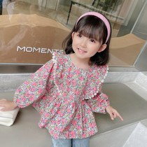 Girls floral shirt 2021 new childrens spring and autumn long-sleeved lace top baby foreign style spring thin shirt