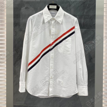 Thom Browne Japan 21 autumn and winter TB chest oblique stripes men and women loose solid color long sleeve shirt