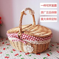 Rattan wicker shopping basket small portable basket picnic basket storage basket weaving storage basket photography fruit basket
