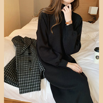 Autumn 2021 new womens knitted dress loose lazy wind half turtleneck sweater skirt with a bottomed long skirt