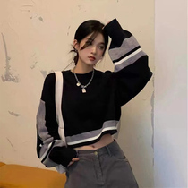 Japanese lazy lantern sleeve sweater women autumn and winter 2021 design sense niche loose pullover short color sweater