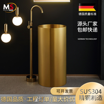 Golden round stainless steel wash basin basin integrated bar floor standing column washbasin homestay light luxury column Basin