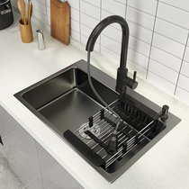 Black 304 stainless steel Nano sink single tank handmade thickened household wash basin kitchen large sink sink