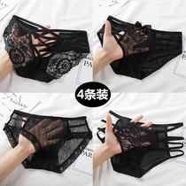 3 pairs of sexy panties ladies size lace cotton crotch transparent mesh cutout low-rise briefs