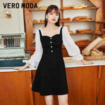 Vero Moda2021 early autumn French polo points flocking stitching denim dress) 321342039