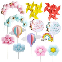 Bake cake decoration ornaments windmill hot air balloon moon star Cotton Cloud rainbow ribbon insert 10
