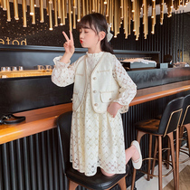 Girls small fragrant wind even dress spring dress 2022 new foreign air trendy childrens online red Korean version of the dress Two sets