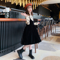 Girl dress autumn 2021 new childrens suspender skirt Yang Qi Zhongdang girl long sleeve two-piece set