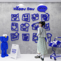 Net red Klein blue stickers pins clock in photo Area background wall layout decorations milk tea shop wallpaper
