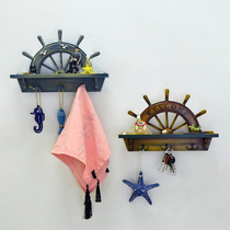 After entering the Mediterranean door the key hook solid wood clothes hook rack coat hook bedroom wall hanging wall decorative shelf