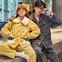 Couples pajamas womens autumn and winter coral velvet 2021 New plus velvet thickened winter home wear suit mens winter