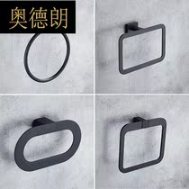 Stainless steel towel ring bathroom towel rack towel hanging towel bar black round non-perforated towel ring toilet