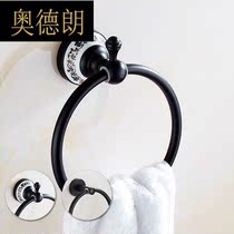 Space aluminum antique towel ring European black bronze towel rack bathroom pendant American pastoral black towel ring