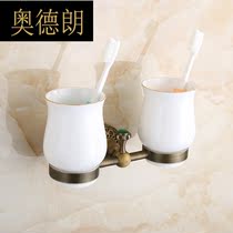 Antique all copper European bathroom mouthwash cup holder toilet holder double cup holder retro toothbrush holder shelf HLY