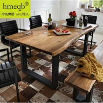 American furniture Solid wood rectangular dining table Wrought iron Retro industrial style coffee leisure table Office large long table