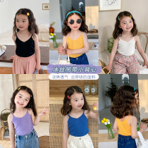 2021 summer girls light breathable ice silk suspender small vest Childrens baby sleeveless top summer clothes inside the tide