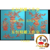 Carved picture Bookcase door panel door flower vase Bogu peony orchid relief picture Bogu shelf TV cabinet Bogu 1