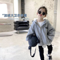 Girls simple loose hooded sweater childrens clothing winter clothing childrens casual thick coat baby fashion warm jacket