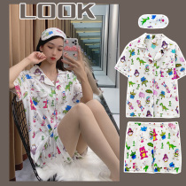 Pajamas womens summer cotton thin short-sleeved shorts cartoon cute student net red burst two-piece suit home clothes