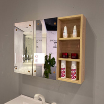  70-120 Nordic simple bathroom Modern bathroom mirror bathroom solid wood mirror cabinet storage grid wall cabinet mirror box