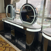 Light luxury new barbershop marble hair mirror Hair salon special stainless steel hair cutting mirror LED light hot dyeing mirror table