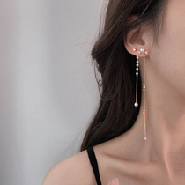 (First Shadow) Pearl tassel earrings 2021 New Tide ear female sterling silver earrings Korean temperament Net Red