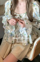 Qian Meixi Law style retro crummy shirt female Korean version Advanced design feeling small crowdsourced square collar lining clothes spring new