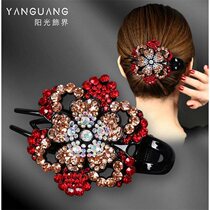 Korean hair headwear hairclip large duckbill clip inlaid with crystal diamond elegant temperament mother grab clip hairpin three-tooth clip