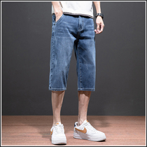 Denim shorts mens three-point pants 2021 new loose straight tide brand student casual wear pants summer thin section