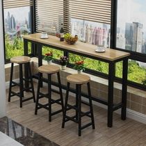 Bar table Cafe balcony Outdoor high stool Solid wood long table against the wall Wrought iron retro leisure table and chair combination