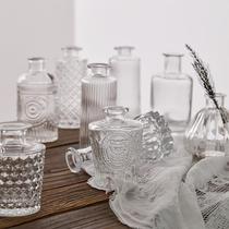 ins wind relief glass transparent vase retro nostalgia small creative dry flower mesh red minimalist Nordic table hem