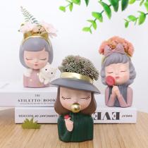 Eurostyle Resin Gardening DIY Multimeat Flower Pot Tabletop Creative Cute Girl Green Plant Small Flower Pot Florware Wholesale
