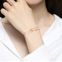 Chow Tai Fook Star Clover Bracelet Female Sterling Silver Double Rose Gold 2021 New ins Light Luxury Small Design