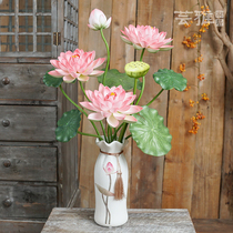Simulation Lotus Lotus Leaf Fake Lotus Flower Buddhist Hall for Buddhist Flowers Living Room Table Top Placed Chinese Zen plastic floral art
