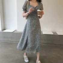 Hepburn wind can be salt and sweet zmzf split floral chiffon slim French Yamamoto cold wind dress women's summer