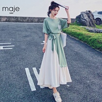 MAJE KARA French style short sleeve one-piece dress woman summer 2022 new cashew slim temperament a word balloon long dress