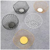 Road beauty Nordic creative household living room Wrought iron high foot fruit plate Large capacity coffee table Desktop storage basket snacks