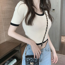 2021 new summer net red short t-shirt womens thin knitted short-sleeved high-waisted umbilical half-sleeve t-shirt