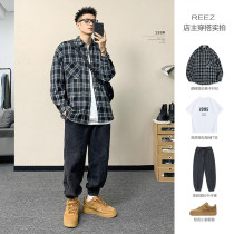 REEZ (shopkeeper wear) Japanese long sleeve plaid shirt male spring and autumn retro casual loose shirt female ins