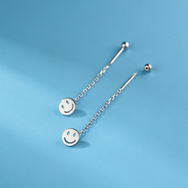 Pure silver earrings Smiley Face Ear Thread Screw Cap Ear Pendant Delicate Long summer Brief Fairy Cliffon with small crowdsourced design