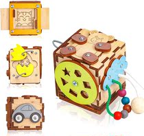 Wooden Activity Cube for Toddlers 1-3 year 6in1 Car Lacing B