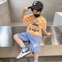 Boys summer clothing suit 2022 new childrens handsome cool nets red fried street short sleeves CUHK childrens summer thin childrens clothing wave