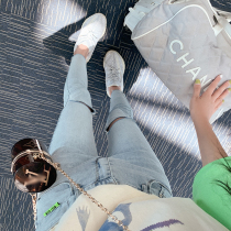 Zeng Xiaohan ripped jeans womens summer thin skinny skinny high waist nine-point pencil pants slim-fit small-footed pants